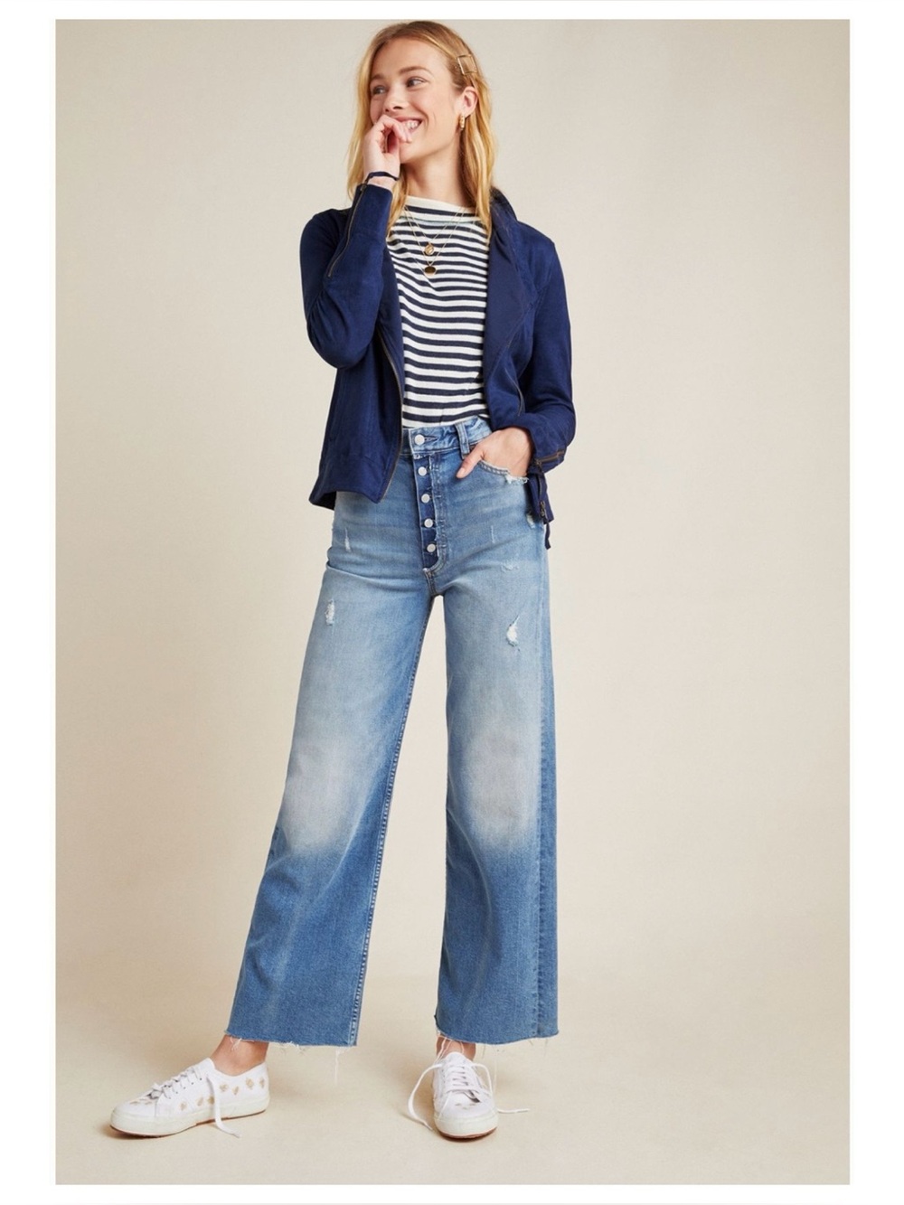 NWOT Anthropologie Marrakech French Terry Suede Jacket In Navy   Size Small